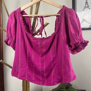 NWT Free People smocked peasant top. Raspberry pink. Size Large.